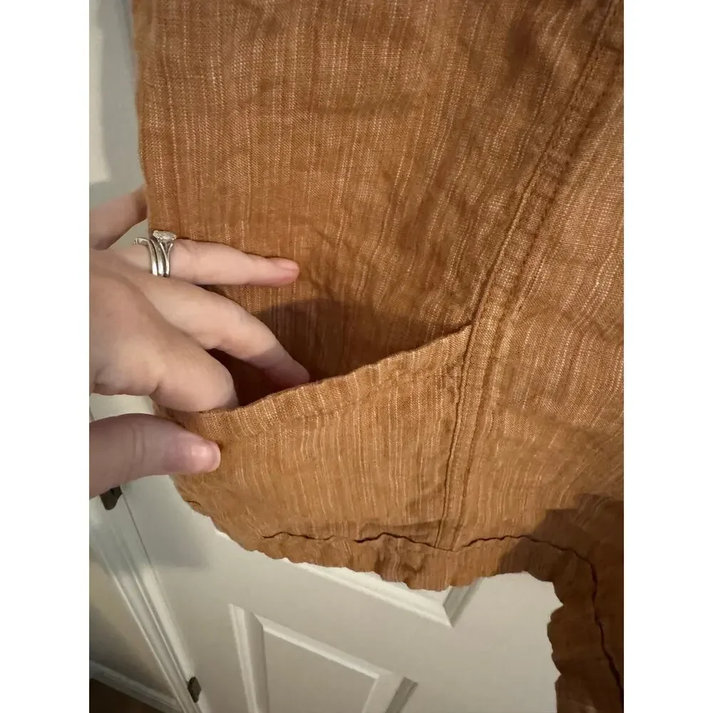 Athleta New Cabo Linen Textured 4" Shorts Drawstring Light Brown Size 16 - Picture 5 of 9